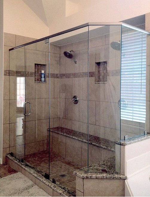 A glass shower enclosure 